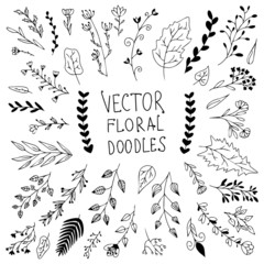 Hand drawn set of floral doodle ornaments