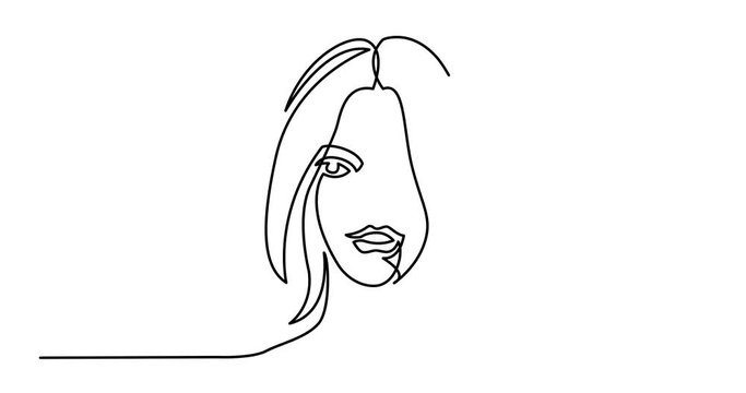 Animation of continuous line drawing of beautiful woman