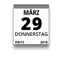 Kalender für Donnerstag, 29. MÄRZ 2018 (Woche 13)