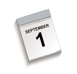 Kalender, Abreißkalender mit Datum 1 September 
Vektor Illustration isoliert auf weißem Hintergrund
