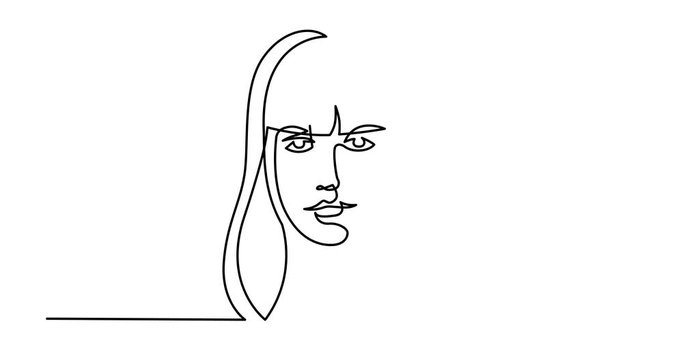 Animation of continuous line drawing of woman with long hair