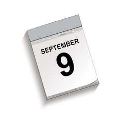 Obraz premium Kalender, Abreißkalender mit Datum 9 September Vektor Illustration isoliert auf weißem Hintergrund 