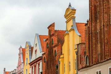 gables of historic row houses in the UNESCO protected old town of Stralsund
