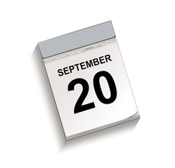Obraz premium Kalender, Abreißkalender mit Datum 20 September Vektor Illustration isoliert auf weißem Hintergrund