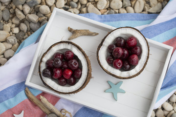 coconut with cherries, ideal dessert for the beach