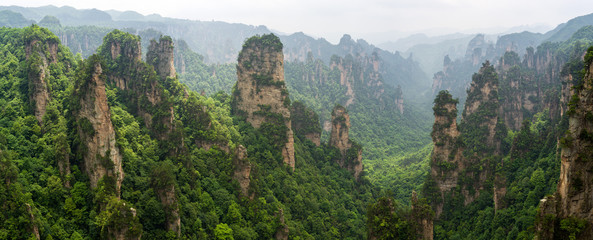 Beautiful panorama of karst mountains in Zhiangjiajie National Park, China