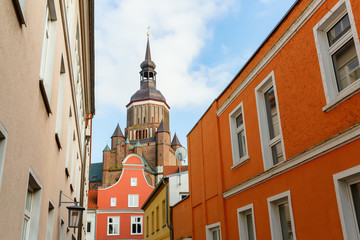 cityscape with church in the UNESCO protected old town of Stralsund