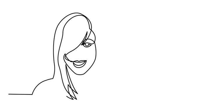Animation of continuous line drawing of healthy beautiful young woman