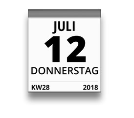 Kalender für Donnerstag, 12. JULI 2018 (Woche 28)