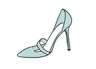High heel shoe. Mint blue pump vector illustration isolated on white. Hand drawn design element. Feminine, women, shoe sketch for cards, sticker, scrapbooking, stationery and more. Fashion, style.