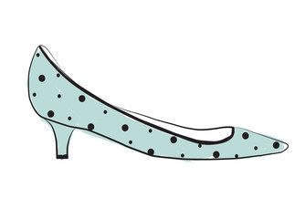High heel shoe. Mint blue kitten heel vector illustration isolated on white. Hand drawn design element. Shoe sketch for cards, stickers, scrapbooking, stationery and more. Fashion, style.