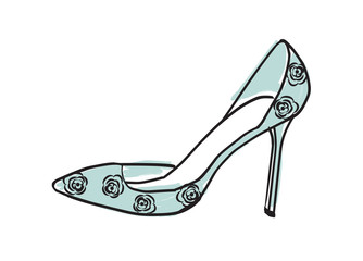 High heel shoe. Mint blue pump vector illustration isolated on white. Hand drawn design element. Feminine, women shoe sketch for cards, stickers, scrapbooking, stationery and more. Fashion, style.