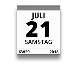 Kalender für Samstag, 21. JULI 2018 (Woche 29)