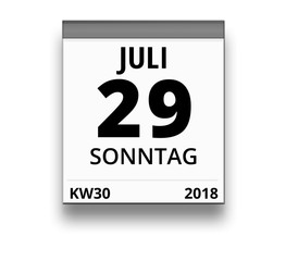 Kalender für Sonntag, 29. JULI 2018 (Woche 30)