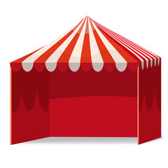 Stripped Promotional Outdoor Event Trade Show Pop-Up Red Tent Mobile Marquee. Mockup, Mock Up, Template. Illustration Isolated On White Background. Ready For Your Design. Product Advertising. Vector