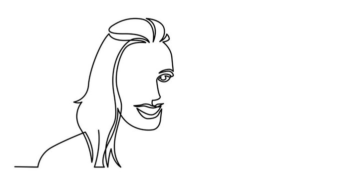Animation of continuous line drawing of smiling woman looking good