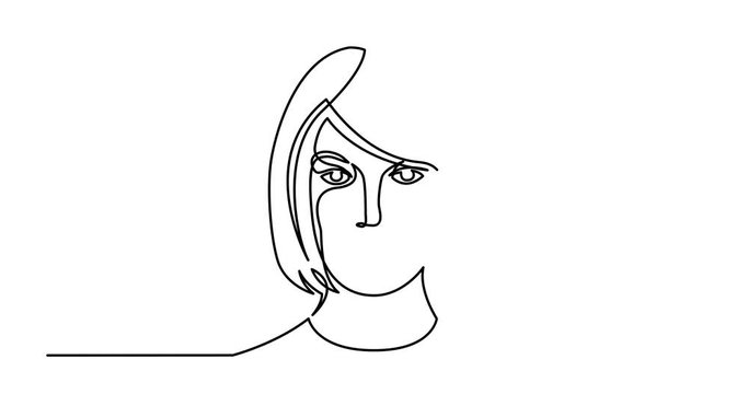 Animation of continuous line drawing of confident woman portrait
