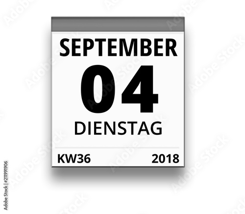 Kalender Für Dienstag 4 September 2018 Woche 36 Stockfotos Und