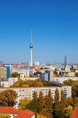 View of Eastern Berlin with television tower on Alexanderplatz and city skyline