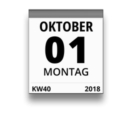 Kalender für Montag, 1. OKTOBER 2018 (Woche 40)