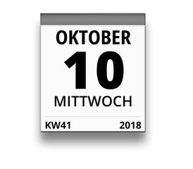 Kalender für Mittwoch, 10. OKTOBER 2018 (Woche 41)