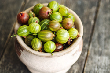Fresh gooseberries in a clay bowl 