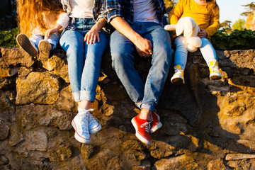 Family rest during the walk