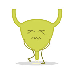 Vector illustration of a sick and sad bladder in cartoon style.
