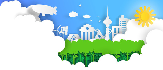 Nature cityscape banner and eco friendly concept.
