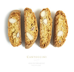 Flat lay, top  traditional italian cantuccini cookies as background.