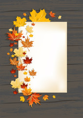 Naklejka na ściany i meble Fall leaves on dark background and card