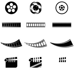 Camera and cinema film and film strip vectors. Fully editable