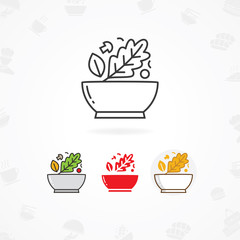 Salad icon, Vector illustration of cooking salad with bowl and vegetables