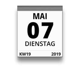 Obraz premium Kalender für Dienstag, 7. MAI 2019 (Woche 19)