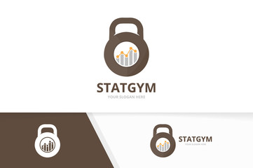 Vector sport and graph logo combination. Gym and diagram symbol or icon. Unique fitness and chart logotype design template.