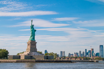 The statue of liberty in New York Harbor.