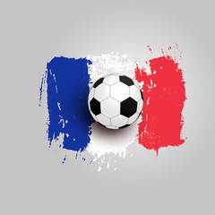 Realistic soccer ball on flag of France, made of brush strokes. Design element. Vector illustration. Isolated on white background