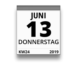 Kalender für Donnerstag, 13. JUNI 2019 (Woche 24)