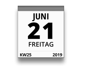 Kalender für Freitag, 21. JUNI 2019 (Woche 25)