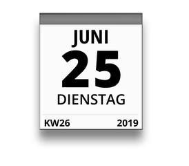Kalender für Dienstag, 25. JUNI 2019 (Woche 26)