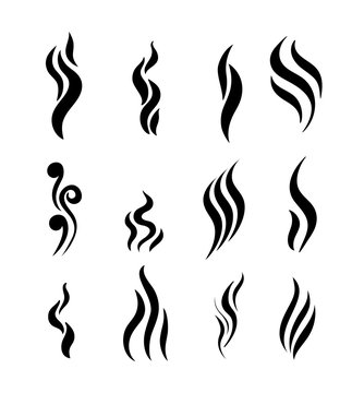 Set of Aroma icon. Smoke vector illustration. Flat design. Isolated on white background