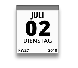 Kalender für Dienstag, 2. JULI 2019 (Woche 27)