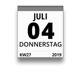 Kalender für Donnerstag, 4. JULI 2019 (Woche 27)