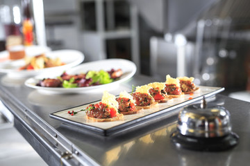 the distribution table in the kitchen of the restaurant.