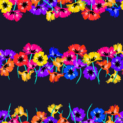 Vector seamless pattern with hand drawing wild flowers, colorful botanical illustration, floral elements, hand drawn repeatable background. Artistic backdrop.