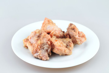 Canned meat on white background