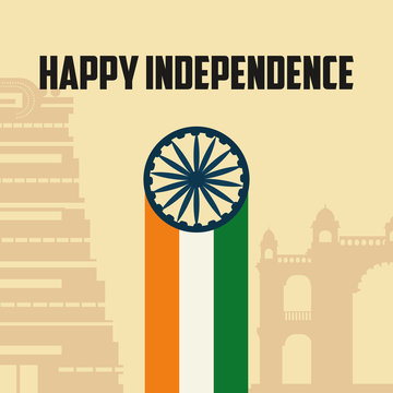 happy independence day design with india flag over yellow background, colorful design. vector illustration