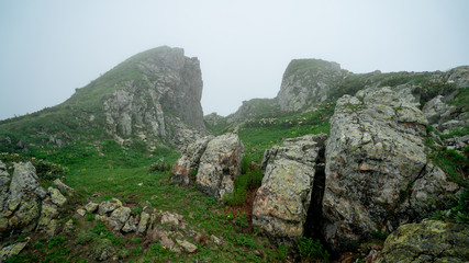 Fototapeta na wymiar beautiful rocks in light fog