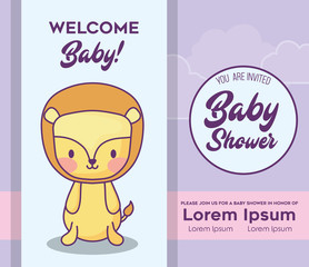 Baby shower Invitation with lion icon over blue background, colorful design. vector illustration