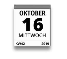 Kalender für Mittwoch, 16. OKTOBER 2019 (Woche 42)